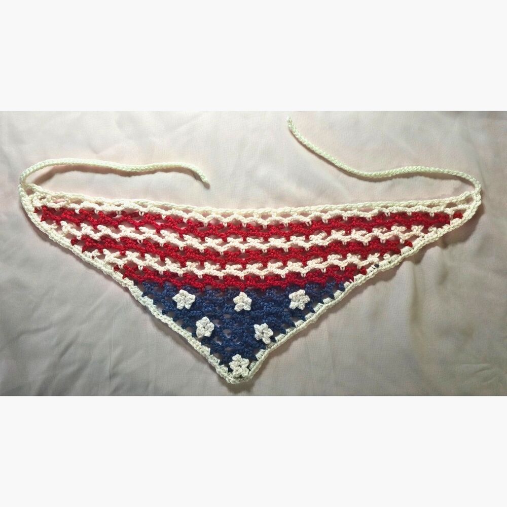 Patriotic Handmade Crochet Hair Kerchief Bandana Scarf
